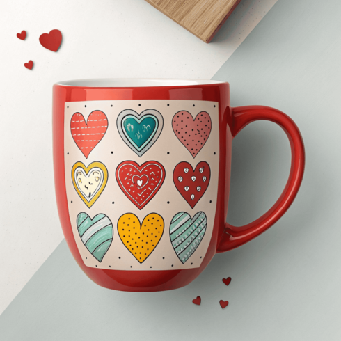 Bold Love: Red Mug Duo with Colorful Hearts cover image.