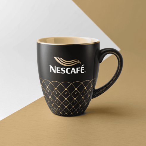 Nescafé Black & Gold Coffee and Tea Mug Mockup Pair cover image.