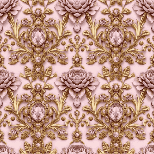Luxury Rose Gold & Pink Diamond Damask Seamless Pattern cover image.