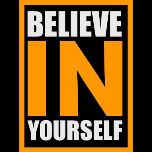 Motivational "Believe In Yourself" Typography Graphic - Bold Orange and Black Design cover image.