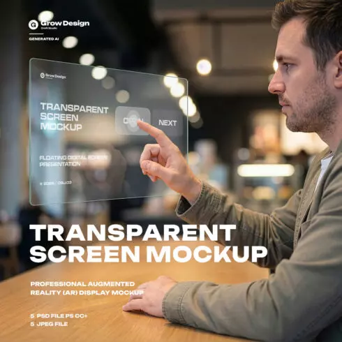 Futuristic Transparent Screen 5 Mockup Generated AI cover image.