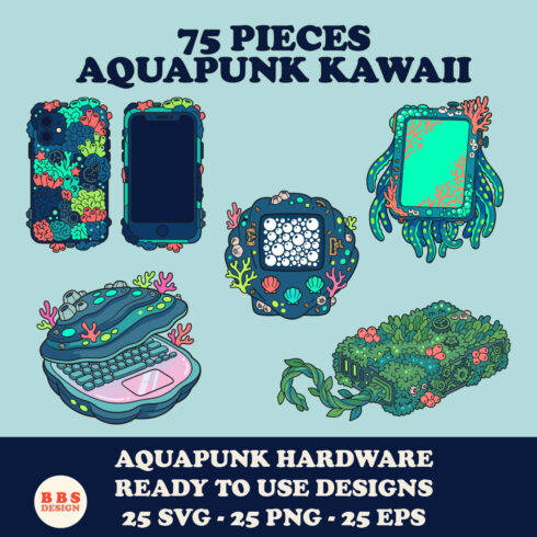 75+ Aquapunk Kawaii Mega Bundle: Deep Sea Biotech Characters, Underwater UI & Cyber-Marine Assets (SVG, PNG, EPS) cover image.