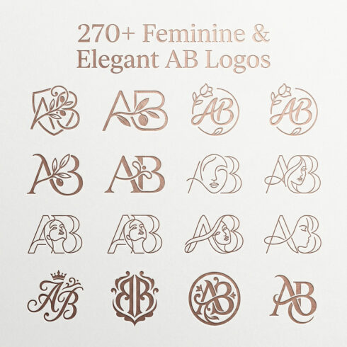 270+ Feminine & Elegant AB Monogram Logos – Luxury Beauty Branding Bundle cover image.
