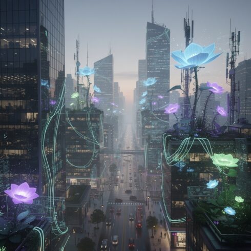 Beautiful Glowing Flower Plants – Futuristic Luminous Nature Illustration cover image.