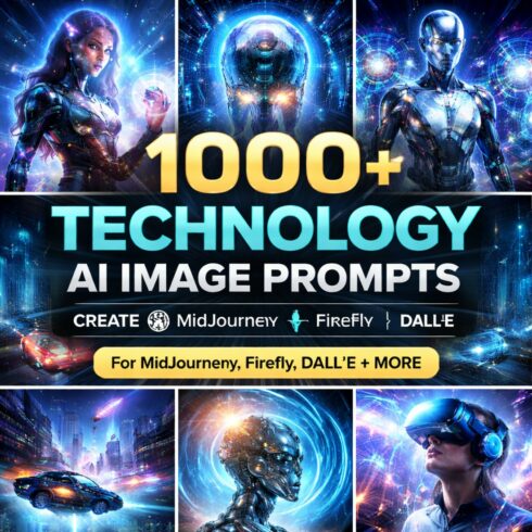 1000+ Technology AI Image Prompts For Midjourney, Adobe Firefly, DALL·E & More cover image.