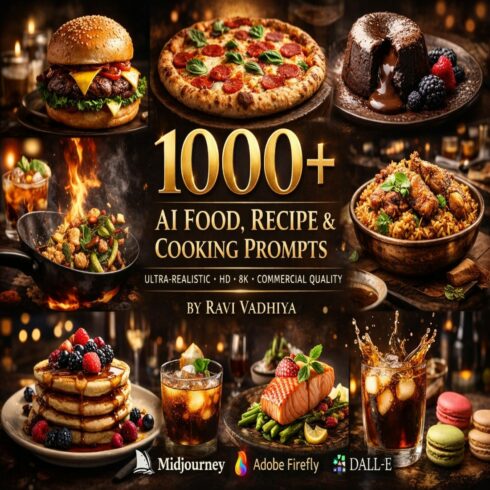 1000+ AI Food, Recipe & Cooking Prompts (HD & 8K) – Luxury Edition cover image.