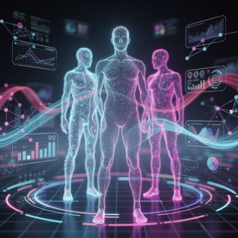 Digital Human Figures Made of Particles – Futuristic Abstract Technology Concept cover image.