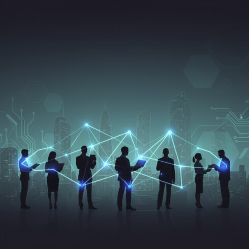 Silhouette Figures Representing Digital Society – Futuristic Human Network Concept cover image.