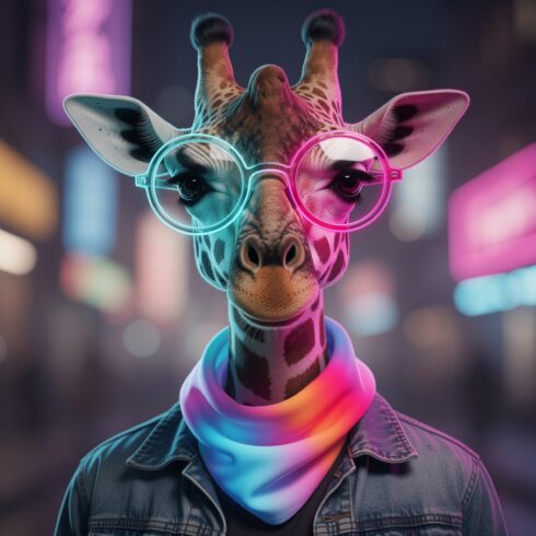 30 High-Quality Neon Hipster Giraffe Portraits – Realistic Collection in Multiple Styles & Sizes cover image.