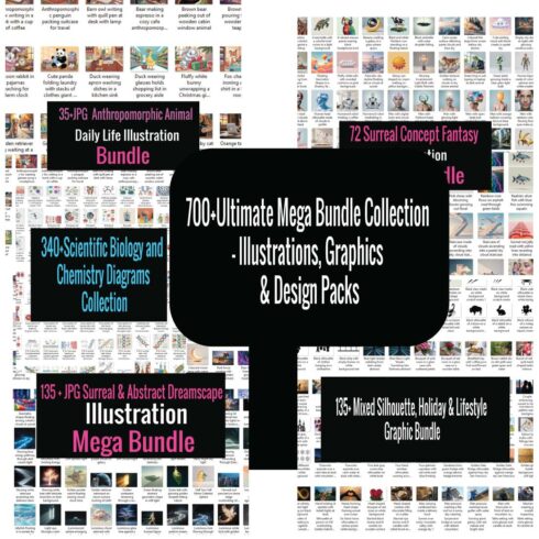 700+ Ultimate Mega Bundle Collection – Illustrations, Graphics & Design Packs cover image.