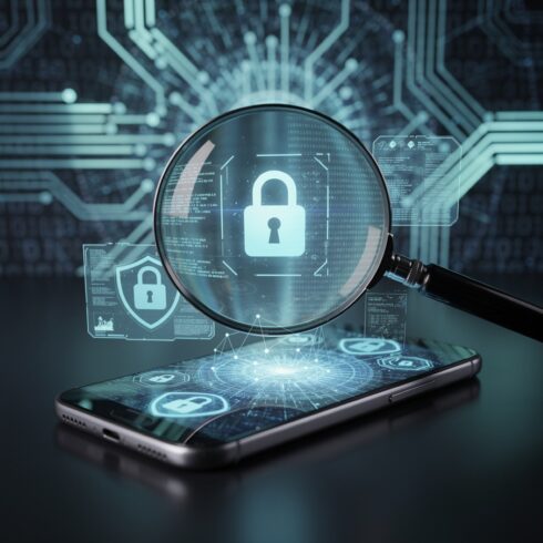 Cyber Investigation High-Tech Interface with Data Scanning – Futuristic Digital Security Concept cover image.