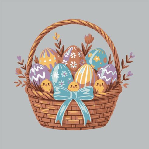 Easter Basket with Decorated Eggs and Chicks cover image.