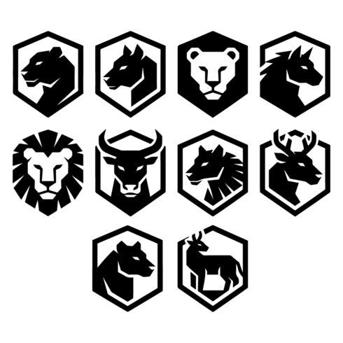 10 Animal Logos – Bold Wildlife Hexagon Logo Bundle cover image.
