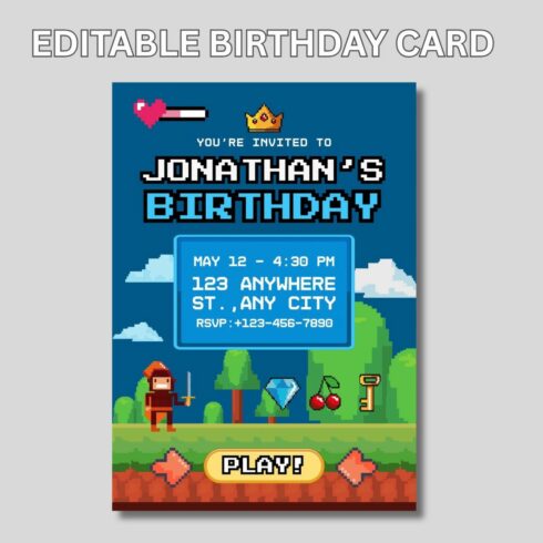 Editable Mario Birthday card cover image.