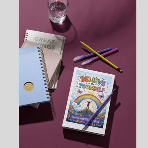Believe in Yourself – Inspirational Word Coloring Book for Adults cover image.