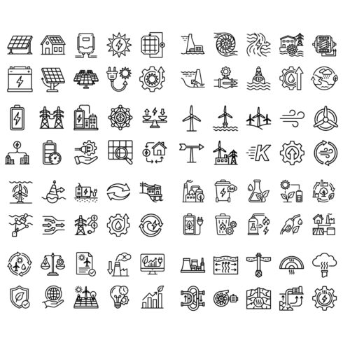 90 Renewable Energy & Sustainability Line Icons Set – Green Power, Solar, Wind & Eco Outline Icons cover image.