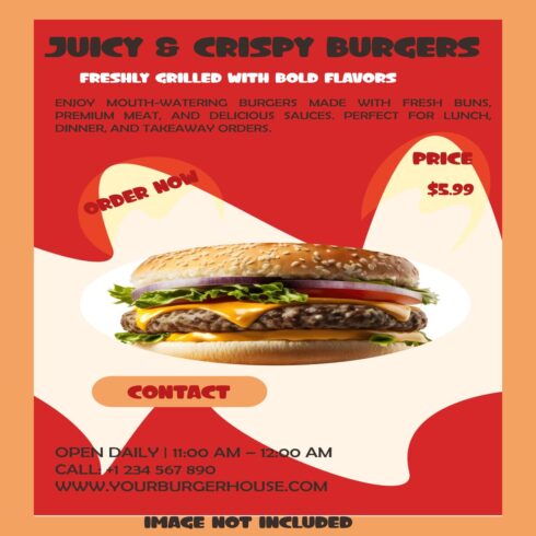 Burger Food Flyer Template for Fast Food Restaurant Promotion cover image.