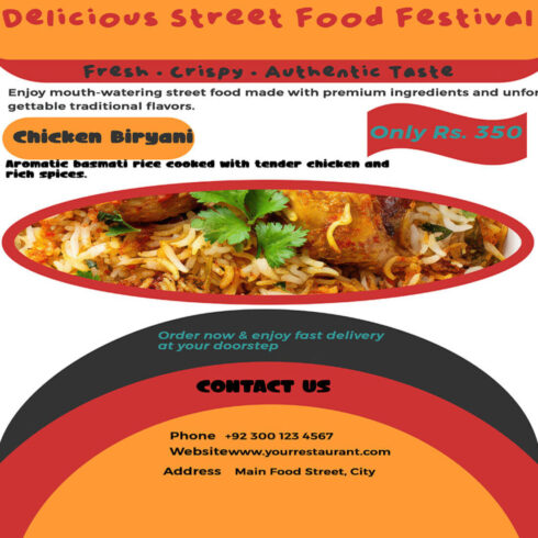 Food Flyer Template for Restaurant Promotion andFood Flyer Template for Restaurant Promotion Biryani & Fast Food Flyer PSD Template Modern Food Menu Flyer Design Restaurant Promotion Flyer Template Fast Food Advertisement Flyer PSD Biryani Special Offer Flyer Template Food Sale Promotion Poster Design Editable Food Flyer Template PSD Restaurant Marketing Flyer Design Street Food Promotion Flyer Template Professional Food Flyer for Restaurants Food Menu Promotion Poster PSD cover image.