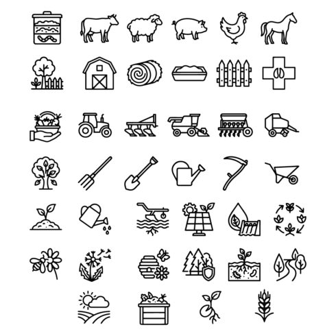 40 Farm & Agriculture Line Icons – Farming, Livestock & Eco Outline Icon Set cover image.