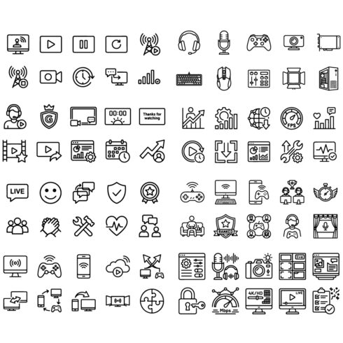 80 Gaming & Streaming Line Icons Set – Esports, Video, Live & Media Outline Icons cover image.