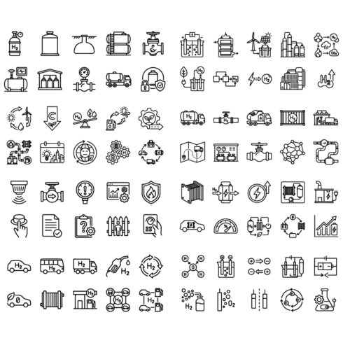 80 Hydrogen & Gas Energy Line Icons Set – H₂, Fuel Cells & Clean Energy Outline Icons cover image.
