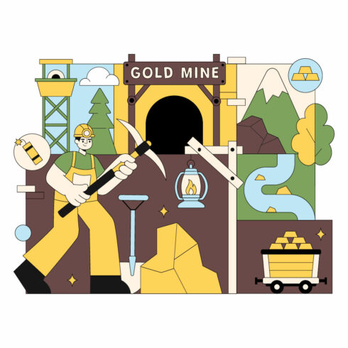 10 Gold Mine Industry Illustration cover image.