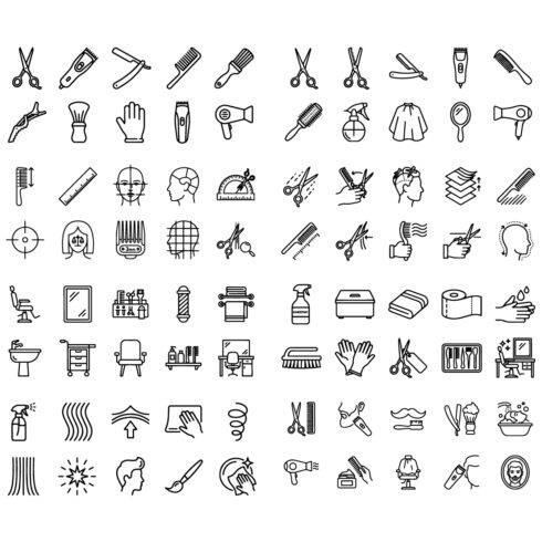 80 Hair Salon & Barber Line Icons Set – Haircut, Styling & Grooming Outline Icons cover image.