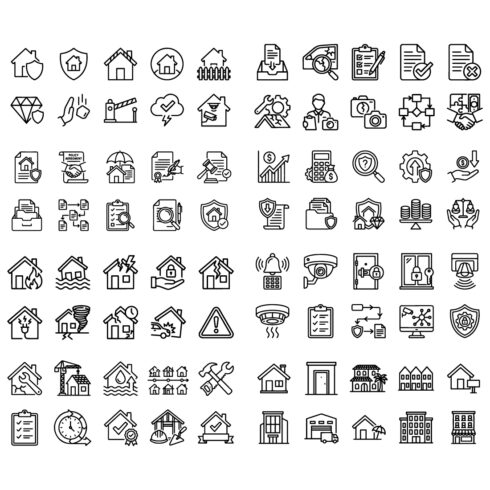80 Real Estate & Property Line Icons Set – Home, Insurance & Housing Outline Icons cover image.