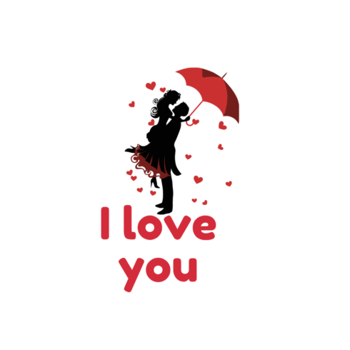 Romantic Couple Silhouette with Red Umbrella & Hearts – "I Love You" T-Shirt Design cover image.