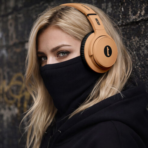 Woman with Headphones Mockup cover image.