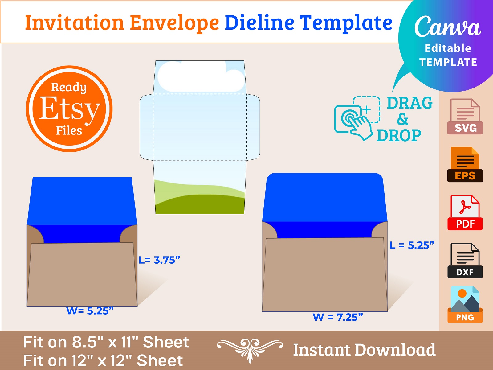 Die Line File Invitation 2 sizes Bundle of Wedding Invitation Envelope Dieline Template ...