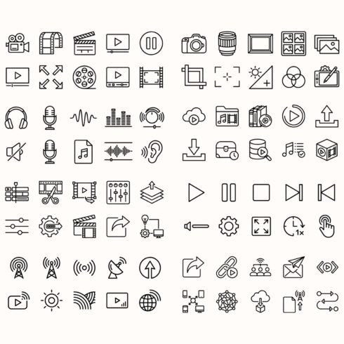 80 Media & Multimedia Line Icons Set – Video, Audio, Music & Streaming Outline Icons cover image.