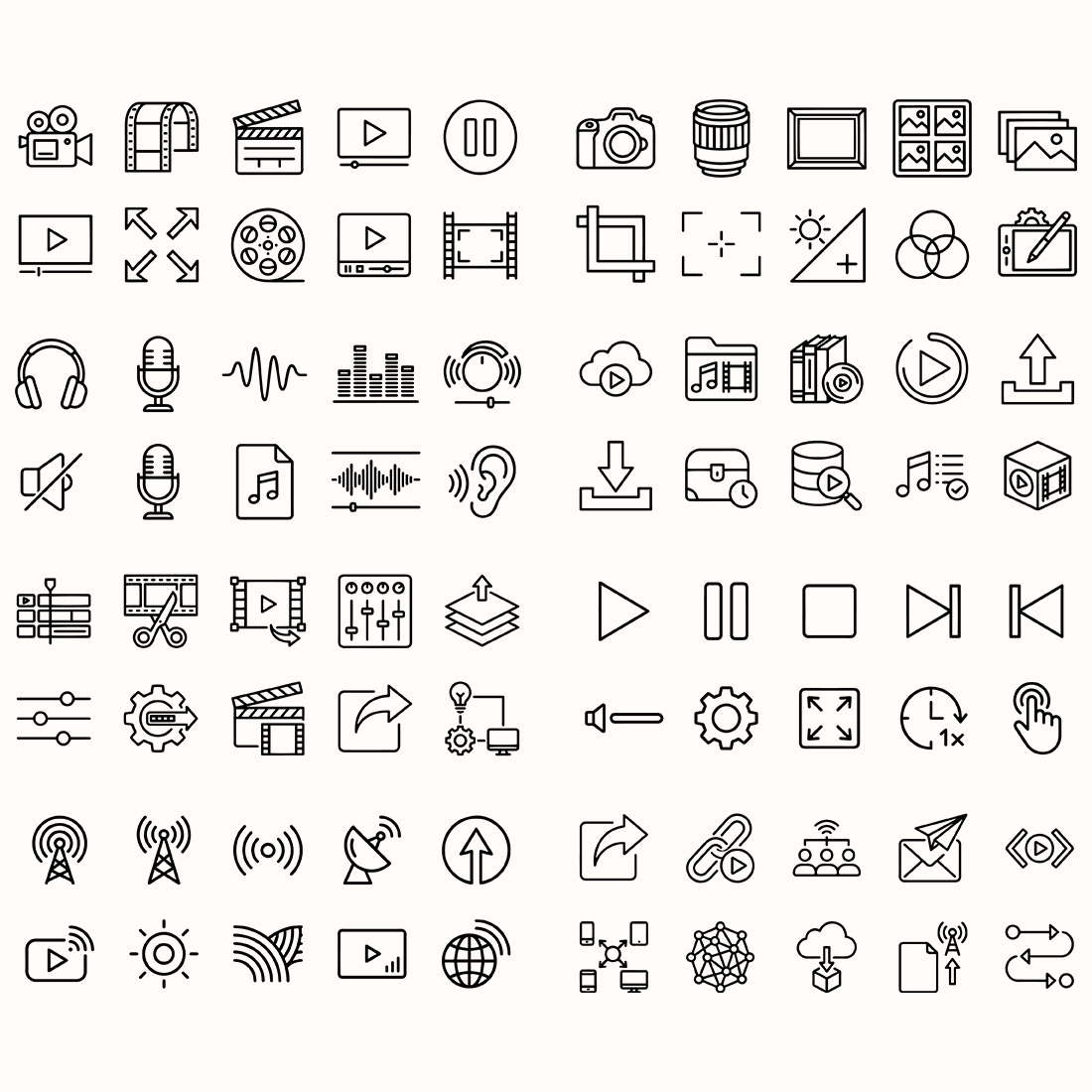 80 Media & Multimedia Line Icons Set – Video, Audio, Music & Streaming ...