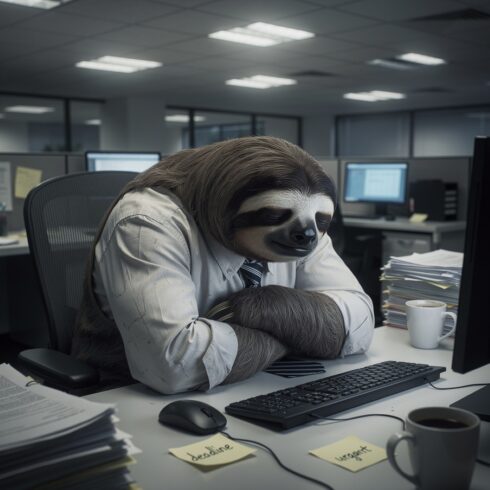 Lazy Office Animal Sleeping at Desk – Boredom and Burnout Concept cover image.