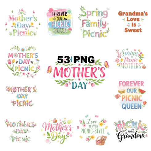 Watercolor Spring Picnic Mother’s Day Sublimation Clipart Bundle cover image.