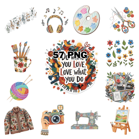 Colorful Whimsical Traditional Folk Art Sublimation Clipart Bundle cover image.