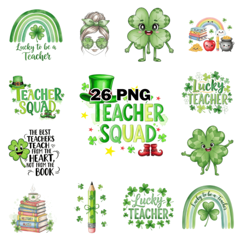 Saint Patrick’s Day Teacher with Shamrock Sublimation Clipart Bundle cover image.
