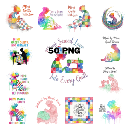 Quilting Mimi With Colorful Quote Sublimation Clipart Bundle cover image.
