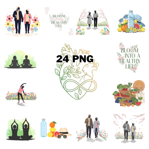 Seasonal Longevity “Bloom Into Healthy Life” Sublimation Clipart Bundle cover image.