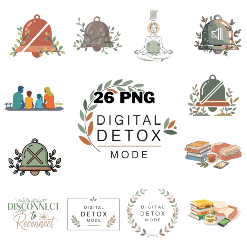 Digital Detox Mode for Mindfulness and Relaxation Sublimation Clipart Bundle cover image.