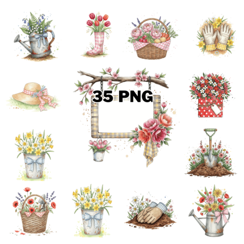 Whimsical Spring Garden Decor Sublimation Clipart Bundle cover image.