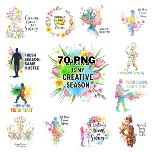 Watercolor Spring Career With Quote Sublimation Clipart Bundle cover image.