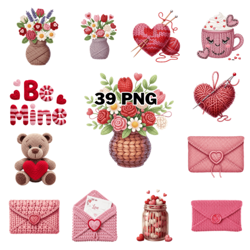 Knitted Valentine Handmade Yarn Love Sublimation Clipart Bundle cover image.