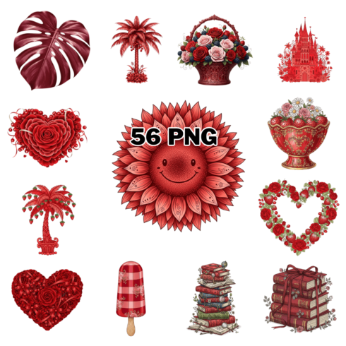 Whimsical Red Tropical Decorative Element Sublimation Clipart Bundle cover image.