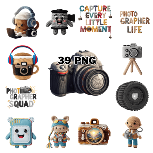 Cute Crochet Photography Profession Sublimation Clipart Bundle cover image.