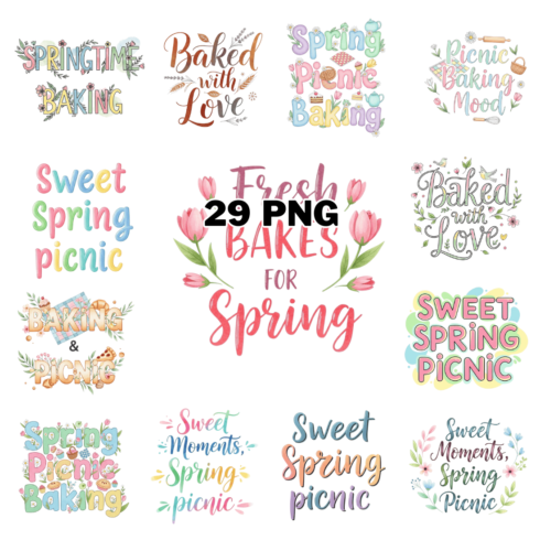Watercolor Spring Baking and Picnic Sublimation Clipart Bundle cover image.
