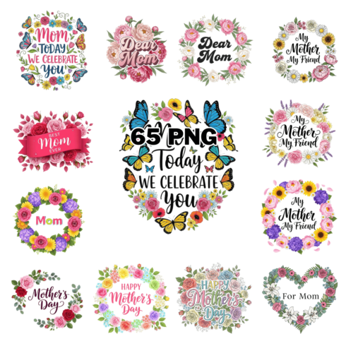 Colorful Mother's Day Floral Typography Sublimation Clipart Bundle cover image.