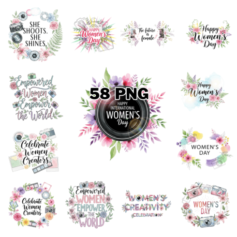 Women's Day Floral Female Photographer Sublimation Clipart Bundle cover image.