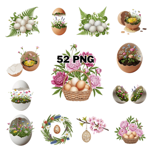 Elegant Floral Spring Eggs Sublimation Clipart Bundle cover image.