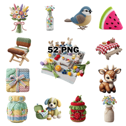 Knitted Colorful Spring Picnic Sublimation Clipart Bundle cover image.